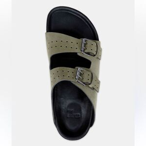 The Kooples Khaki suede Double Buckle Sandals shoes slides Birkenstocks 41 11